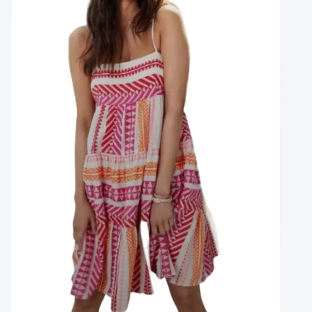 ANTHROPOLOGIE Devotion twins Embroidered Square-Neck Mini Dress size Medium